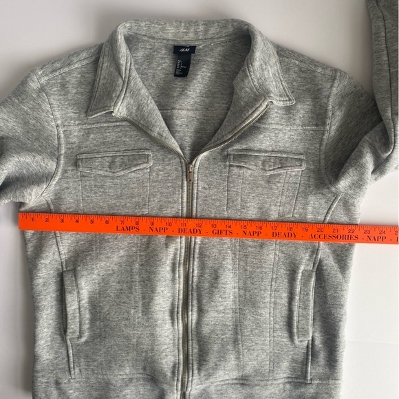 H&M Mens Zip Up Casual Jacket Gray L Collard‎ Pockets Soft Shell Minimalism - Picture 9 of 11